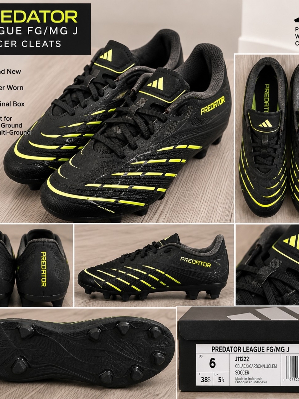adidas Kids Predator Soccer Cleats - Black/Neon Yellow